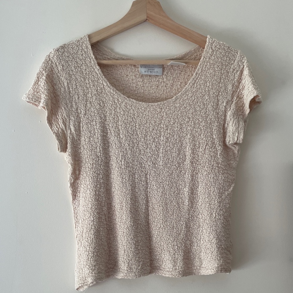 Worthington Cream Textured Short Sleeve Top Size Medium